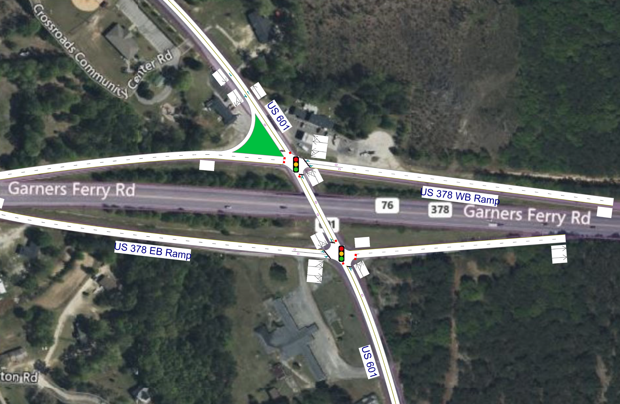 Detour Route with arrows shown on an Aerial map